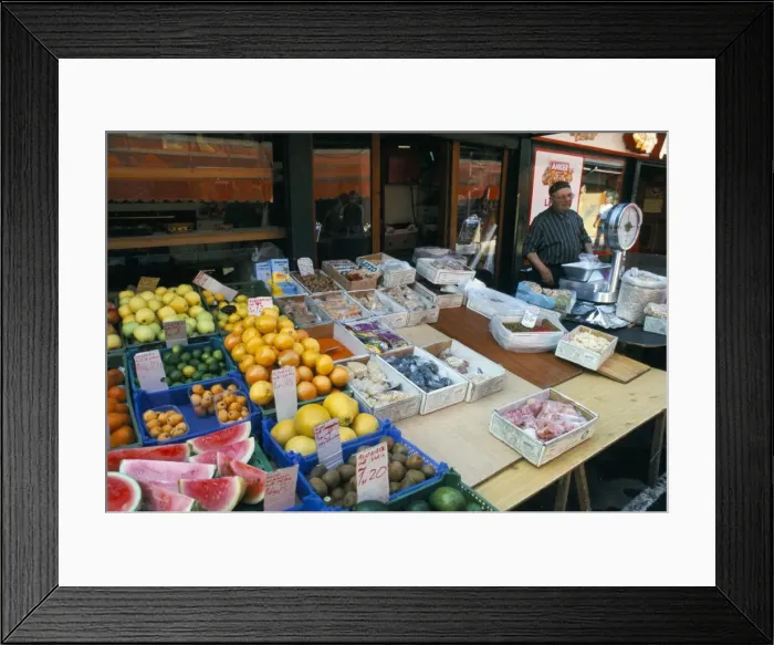 Framed Print : Fruit stall and vendor at Nachtsmarkt, Mariahilf, Vienna, Austria, Europe Framed Print : Fruit stall and vendor at Nachtsmarkt, Mariahilf, Vienna, Austria, Europe