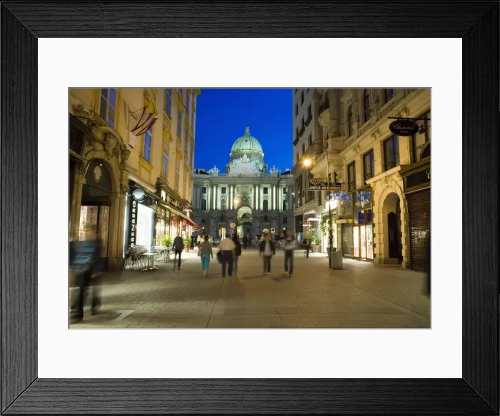 Framed Print : Kohlmarkt Street with Hofburg Complex in distance in evening light, Vienna Framed Print : Kohlmarkt Street with Hofburg Complex in distance in evening light, Vienna