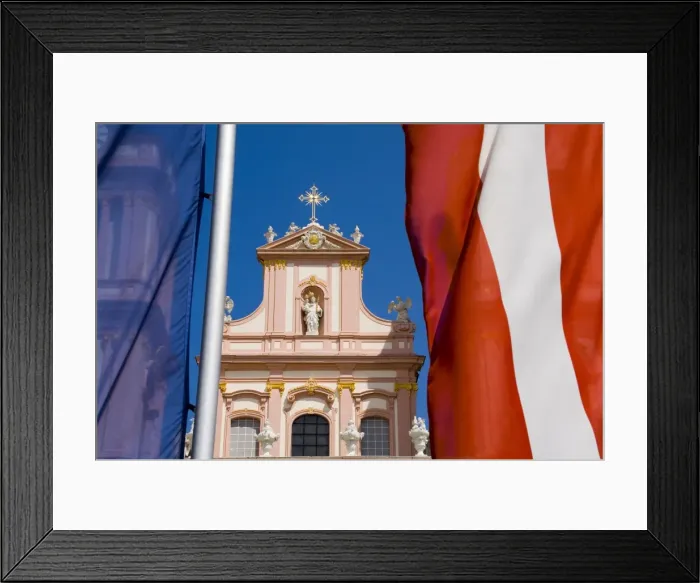 Framed Print : Stift Gottweig with Austrian and E. U. flags, Krems, Wachau, Austria, Europe Framed Print : Stift Gottweig with Austrian and E. U. flags, Krems, Wachau, Austria, Europe