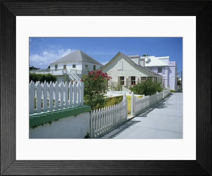 Framed Print : Quiet street scene and houses, New Plymouth, Green Turtle Cay, Bahamas