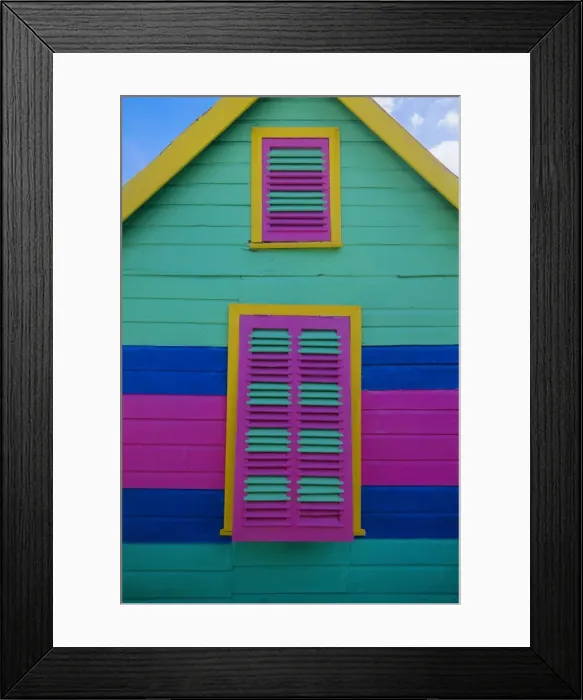 Framed Print : Colourful chattel house front, Barbados, West Indies, Caribbean, Central America Framed Print : Colourful chattel house front, Barbados, West Indies, Caribbean, Central America