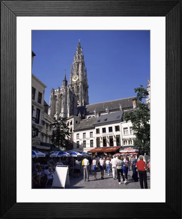 Framed Print : Spire and part of the cathedral from Groen Plaats, Antwerp, Belgium, Europe Framed Print : Spire and part of the cathedral from Groen Plaats, Antwerp, Belgium, Europe