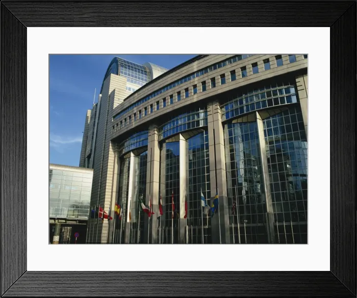 Framed Print : Flags outside the European Commission and Parliament Buildings in Brussels Framed Print : Flags outside the European Commission and Parliament Buildings in Brussels