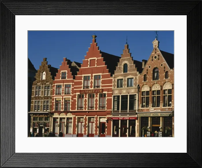 Framed Print : Gabled buildings around the Markt, or Market Square, in the medieval town of Bruges Framed Print : Gabled buildings around the Markt, or Market Square, in the medieval town of Bruges