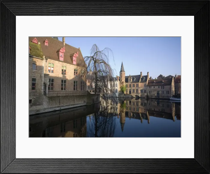 Framed Print : Rozenhoedkaai (quayside) and Belfry from Braambergstraat, near Markt, central Bruges Framed Print : Rozenhoedkaai (quayside) and Belfry from Braambergstraat, near Markt, central Bruges