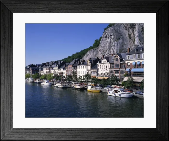 Framed Print : Boats line the waterfront on the River Meuse in the old town of Dinant in the Ardennes Framed Print : Boats line the waterfront on the River Meuse in the old town of Dinant in the Ardennes