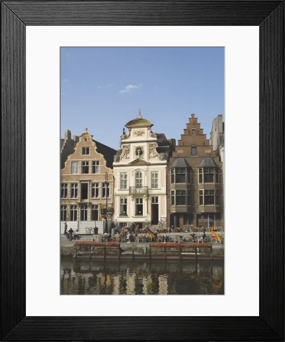 Framed Print : Traditional gabled houses by the river, Ghent, Belgium, Europe Framed Print : Traditional gabled houses by the river, Ghent, Belgium, Europe