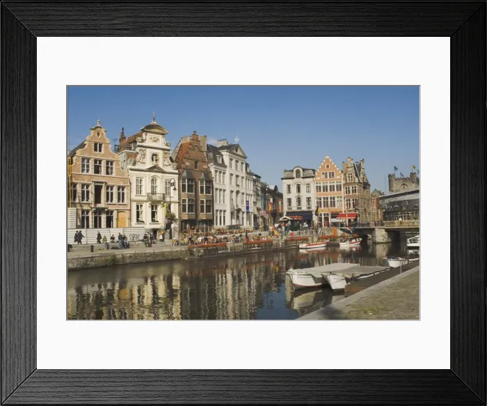 Framed Print : Merchants premises with traditional gables, by the river, Ghent, Belgium, Europe Framed Print : Merchants premises with traditional gables, by the river, Ghent, Belgium, Europe