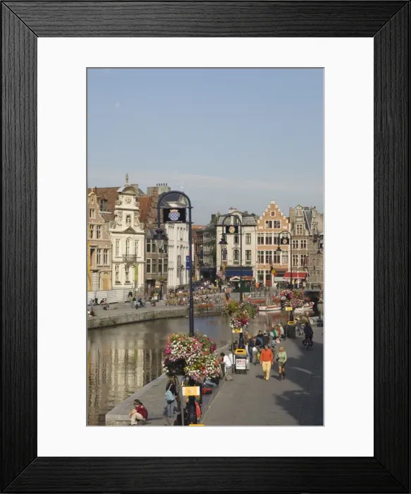 Framed Print : View of the riverside with merchants premises, Ghent, Belgium, Europe Framed Print : View of the riverside with merchants premises, Ghent, Belgium, Europe