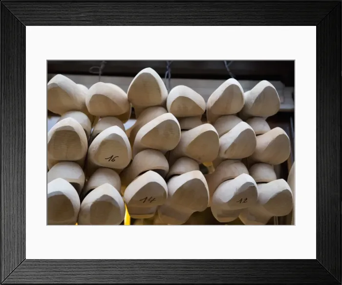 Framed Print : Wooden clogs in a shop, Bruges, Belgium, Europe Framed Print : Wooden clogs in a shop, Bruges, Belgium, Europe