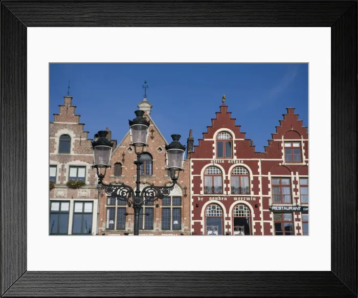 Framed Print : Lamp and facades, Main square, Markt, Bruges, Belgium, Europe Framed Print : Lamp and facades, Main square, Markt, Bruges, Belgium, Europe