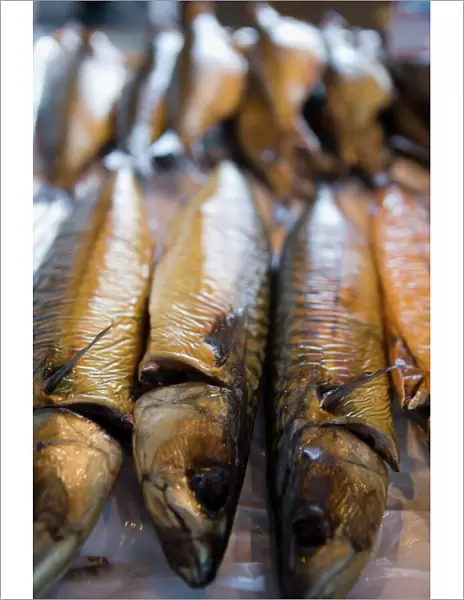 Smoked herring in Fish Market, Bruges, Belgium, Europe