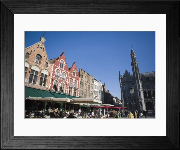 Framed Print : Cafes and restaurants in Main Square (Markt), Bruges, Belgium, Europe Framed Print : Cafes and restaurants in Main Square (Markt), Bruges, Belgium, Europe