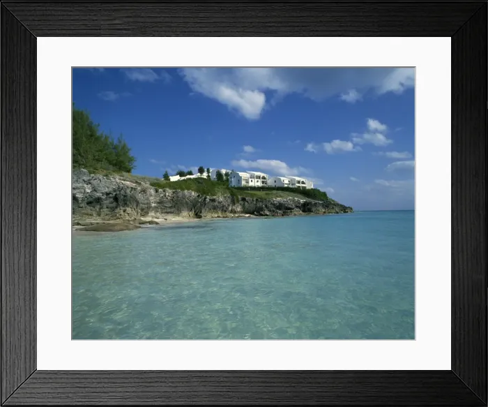 Framed Print : Tourist apartments above Whale Beach, Bermuda, Caribbean, Central America Framed Print : Tourist apartments above Whale Beach, Bermuda, Caribbean, Central America