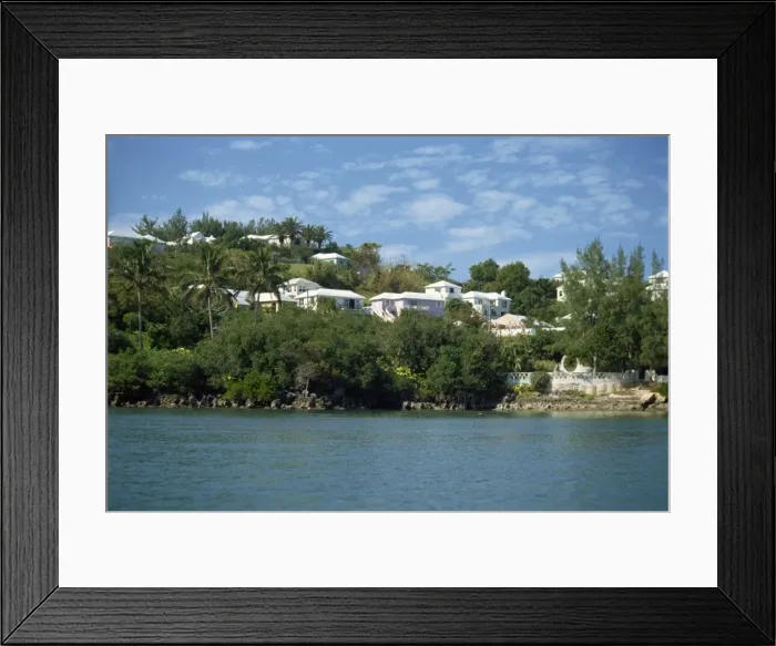 Framed Print : Waterside homes, Bermuda, Atlantic Ocean, Central America