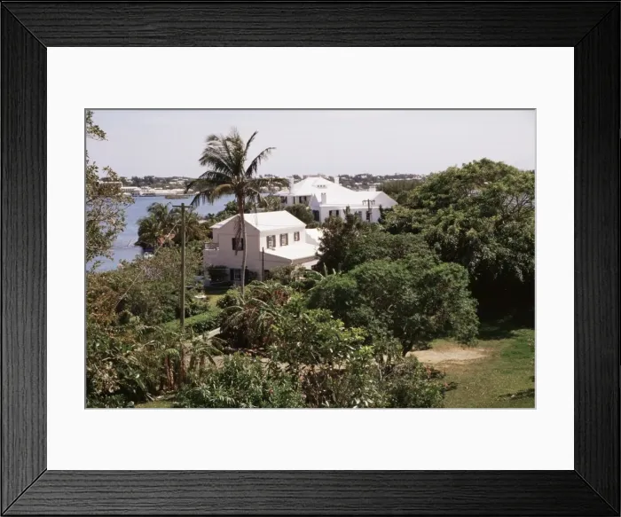 Framed Print : Homes overlooking harbour channel, Hamilton, Bermuda, Central America Framed Print : Homes overlooking harbour channel, Hamilton, Bermuda, Central America