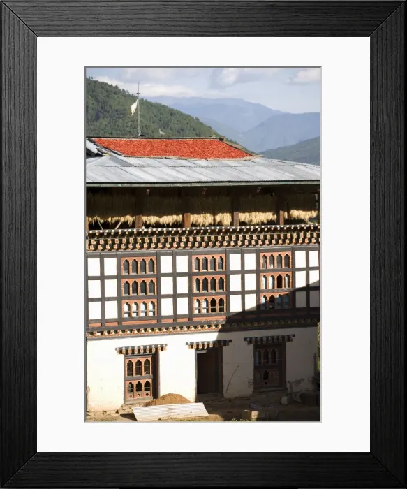 Framed Print : Red chillies drying on the roof of a typical house, Paro, Bhutan, Asia Framed Print : Red chillies drying on the roof of a typical house, Paro, Bhutan, Asia