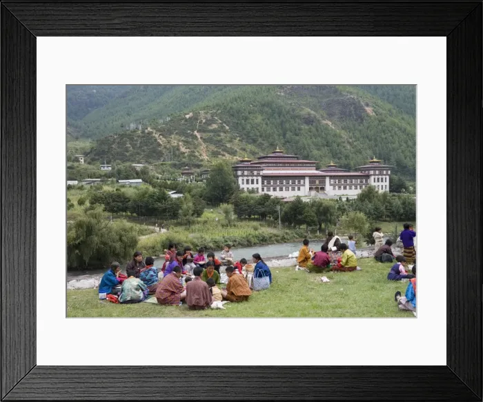 Framed Print : Pilgrims having picnic during Buddhist festival, Trashi Chhoe Dzong, Thimphu Framed Print : Pilgrims having picnic during Buddhist festival, Trashi Chhoe Dzong, Thimphu
