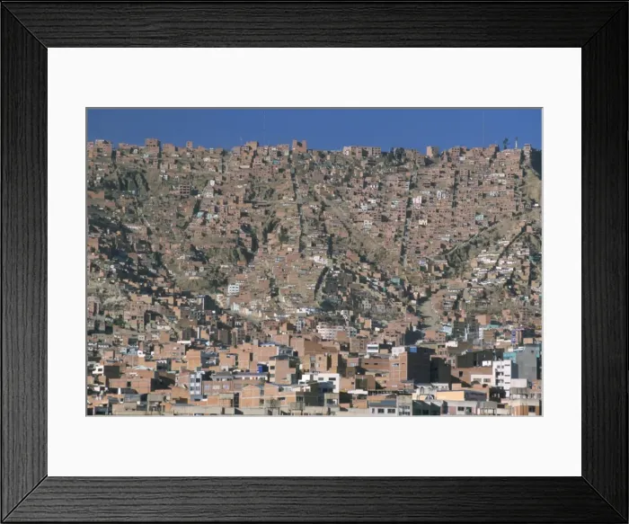 Framed Print : View across city from El Alto, of suburb houses stacked up hillside, La Paz, Bolivia Framed Print : View across city from El Alto, of suburb houses stacked up hillside, La Paz, Bolivia