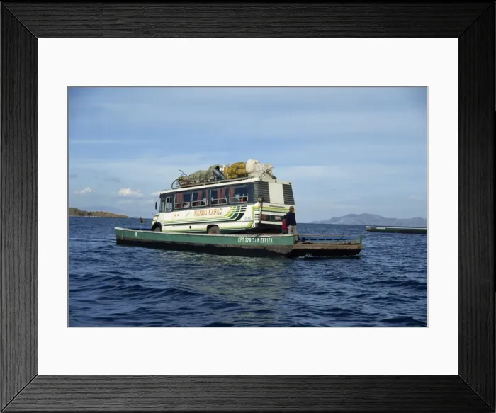 Framed Print : Minibus crossing Lake Titicaca on a ferry in Bolivia, South America Framed Print : Minibus crossing Lake Titicaca on a ferry in Bolivia, South America