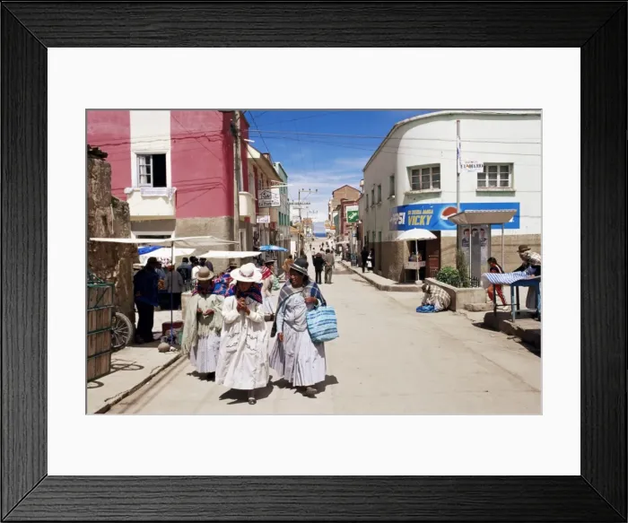 Framed Print : Women walking down street, Copacabana, LakeTiticaca, Bolivia, South America Framed Print : Women walking down street, Copacabana, LakeTiticaca, Bolivia, South America