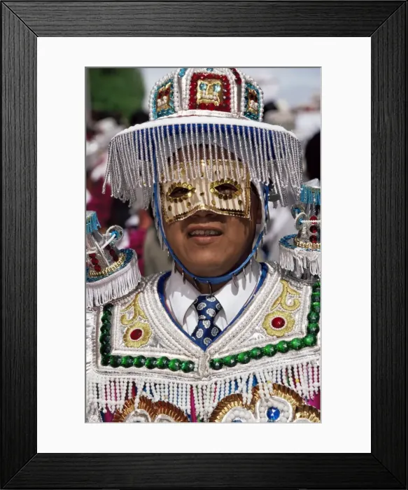 Framed Print : Man dressed up for carnival, Virgen de la Candelaria fiesta, Copacabana Framed Print : Man dressed up for carnival, Virgen de la Candelaria fiesta, Copacabana