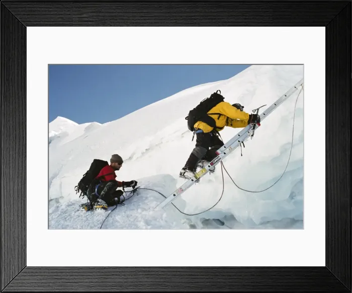 Framed Print : Crossing crevasse when climbing Huayna Potosi, Cordillera Real, Bolivia, South America Framed Print : Crossing crevasse when climbing Huayna Potosi, Cordillera Real, Bolivia, South America