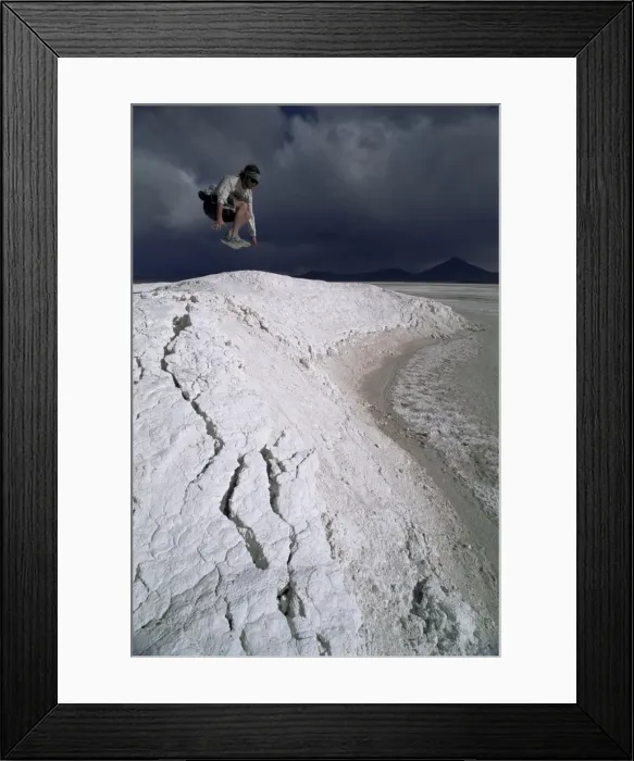 Framed Print : Jumping above the borax deposits on borders of Laguna Colorado, Bolivia, South America Framed Print : Jumping above the borax deposits on borders of Laguna Colorado, Bolivia, South America