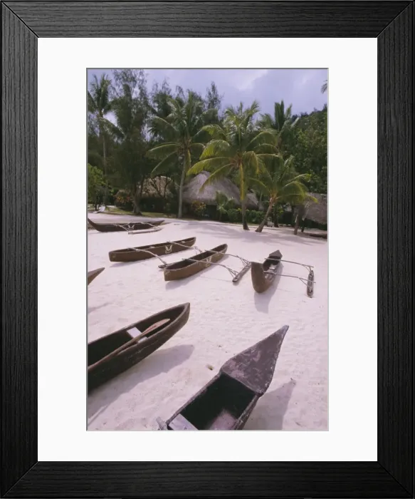 Framed Print : Outriggers on beach, Hotel Sofitel Marara, Bora Bora, Tahiti, Society Islands Framed Print : Outriggers on beach, Hotel Sofitel Marara, Bora Bora, Tahiti, Society Islands