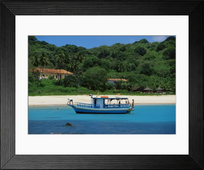 Framed Print : Fishing boat at Praia da Conceicao, Parque Nacional de Fernando de Norohna Framed Print : Fishing boat at Praia da Conceicao, Parque Nacional de Fernando de Norohna