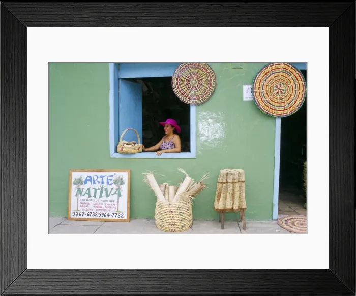 Framed Print : Hat seller in the window of her shop, Barreirinhas, Lencois Maranhenses Framed Print : Hat seller in the window of her shop, Barreirinhas, Lencois Maranhenses
