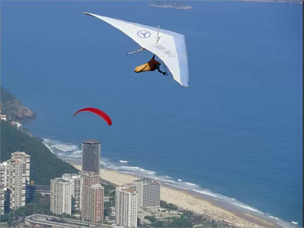 Hang-glider just after take-off from Pedra Bonita, Rio de Janeiro, Brazil, South America