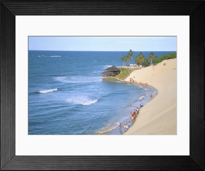 Framed Print : Beach, sand dunes and Bar 21, Genipabu, Natal, Rio Grande do Norte state