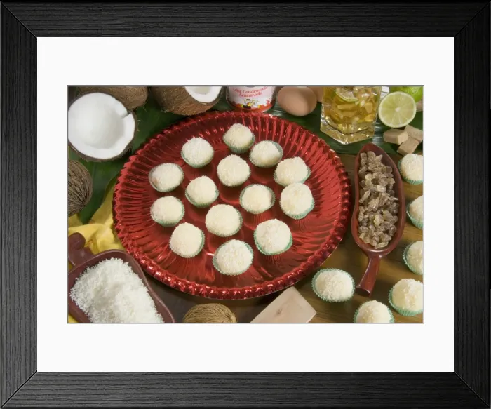 Framed Print : Brazilian food, beijnhos de coco, Brazil, South America Framed Print : Brazilian food, beijnhos de coco, Brazil, South America