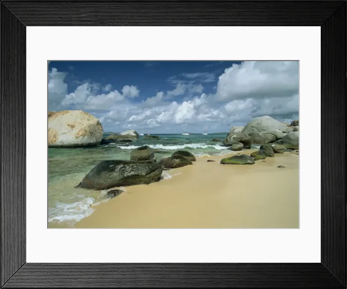 Framed Print : Sailing boats moored off the beach at the Baths, Virgin Gorda, British Virgin Islands Framed Print : Sailing boats moored off the beach at the Baths, Virgin Gorda, British Virgin Islands