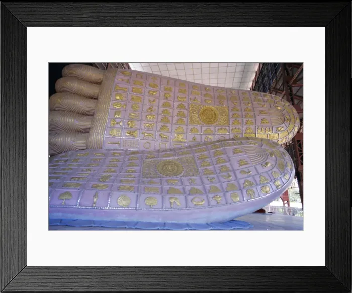 Framed Print : Close-up of feet of a reclining Buddha statue, Chauk Htat Gyi pagoda, Yangon (Rangoon) Framed Print : Close-up of feet of a reclining Buddha statue, Chauk Htat Gyi pagoda, Yangon (Rangoon)
