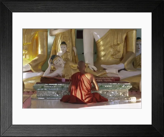 Framed Print : Buddhist monk worshipping at Shwedagon Paya (Shwe Dagon pagoda), Yangon (Rangoon) Framed Print : Buddhist monk worshipping at Shwedagon Paya (Shwe Dagon pagoda), Yangon (Rangoon)