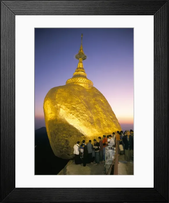 Framed Print : Balanced rock covered in gold leaf, major Buddhist stupa and pilgrim site Framed Print : Balanced rock covered in gold leaf, major Buddhist stupa and pilgrim site