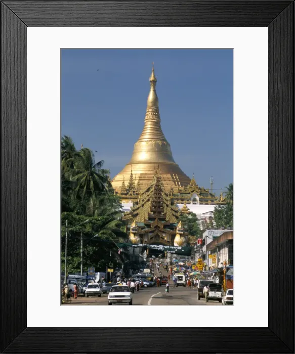 Framed Print : Shwedagon Paya (Pagoda), Buddhist temple seen from Yangon road, Yangon (Rangoon) Framed Print : Shwedagon Paya (Pagoda), Buddhist temple seen from Yangon road, Yangon (Rangoon)