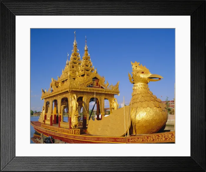 Framed Print : Golden barge, Inle Lake, Myanmar (Burma), Asia Framed Print : Golden barge, Inle Lake, Myanmar (Burma), Asia