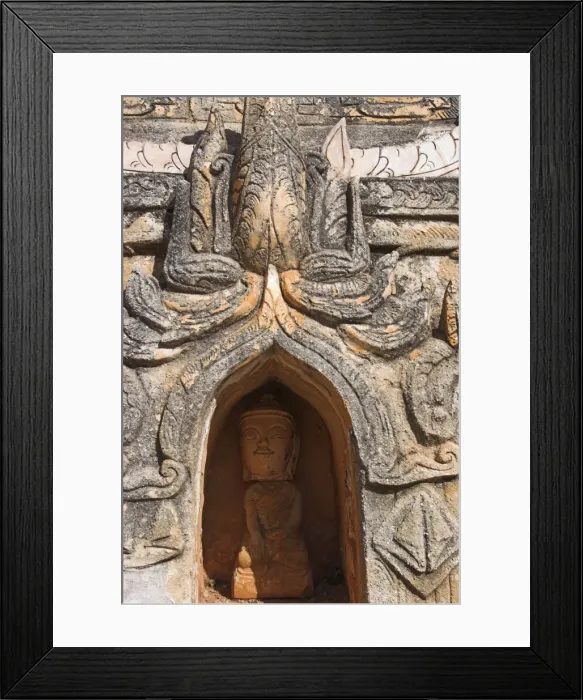 Framed Print : Antique Buddha image in niche below stupa, Kakku Buddhist Ruins, said to contain over two thousand brick and laterite stupas, legend holds that the first stupas were erected in the 12th century by Alaungsithu, King of Bagan (Pagan), Shan State, Myanmar Framed Print : Antique Buddha image in niche below stupa, Kakku Buddhist Ruins, said to contain over two thousand brick and laterite stupas, legend holds that the first stupas were erected in the 12th century by Alaungsithu, King of Bagan (Pagan), Shan State, Myanmar