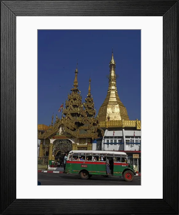 Framed Print : Public bus drives past Sule Pagoda, Yangon (Rangoon), Myanmar (Burma), Asia Framed Print : Public bus drives past Sule Pagoda, Yangon (Rangoon), Myanmar (Burma), Asia