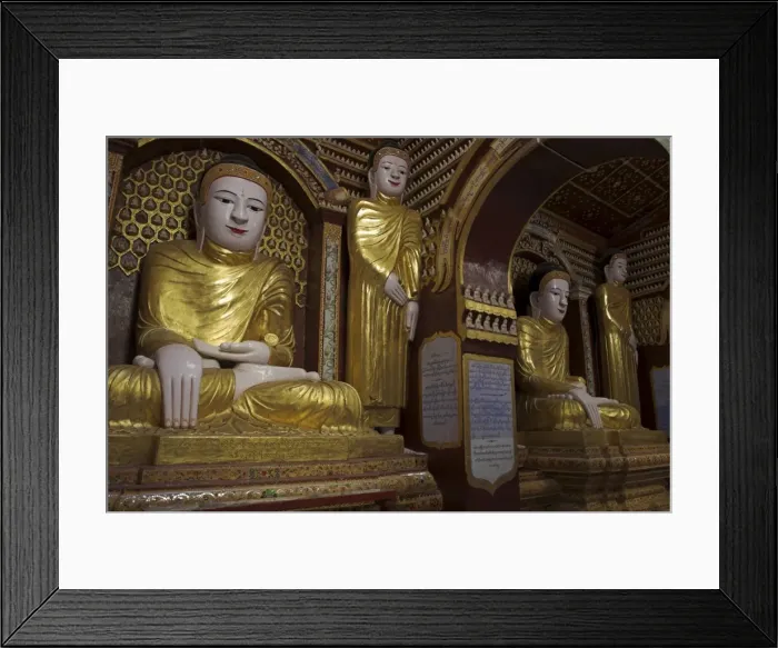 Framed Print : Golden Buddhas inside the paya, Thanboddhay Paya built in the 20th century by Moehnyin Sayadaw Framed Print : Golden Buddhas inside the paya, Thanboddhay Paya built in the 20th century by Moehnyin Sayadaw