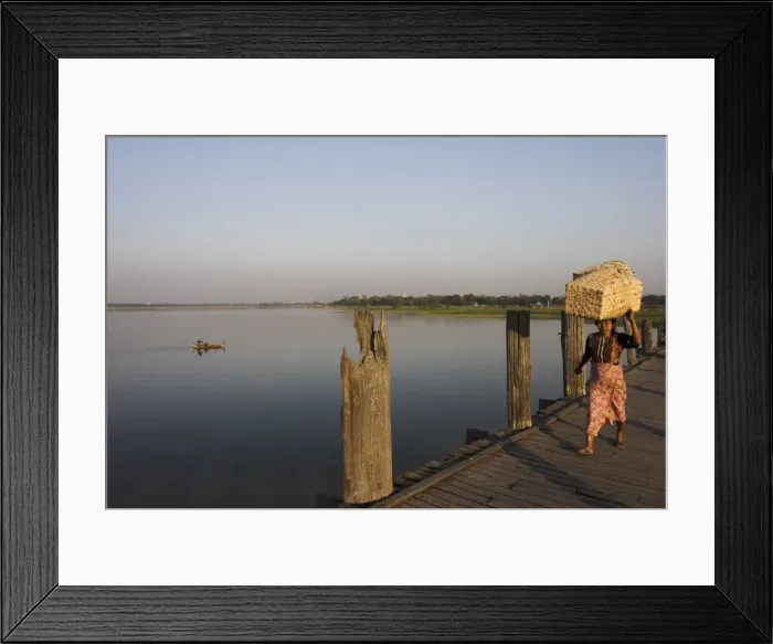 Framed Print : U Beins Bridge, the longest teak span bridge in the world, originally supported by 984 teak posts, Taungthaman Lake, Amarapura, Mandalay, Myanmar Framed Print : U Beins Bridge, the longest teak span bridge in the world, originally supported by 984 teak posts, Taungthaman Lake, Amarapura, Mandalay, Myanmar