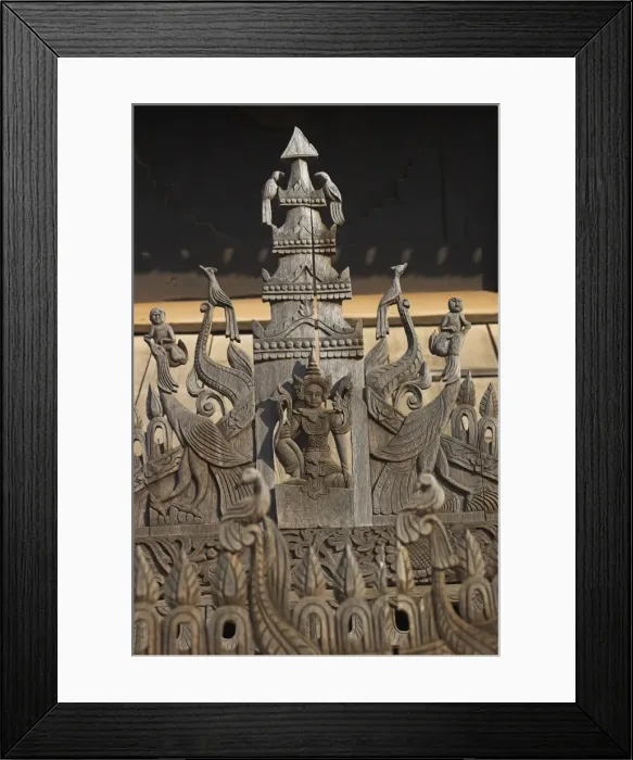 Framed Print : Carvings on the 18th century monastery of Nat Taung Kyaung (May-taung taik) thought to be the oldest wooden monastery in the area, Bagan (Pagan), Myanmar Framed Print : Carvings on the 18th century monastery of Nat Taung Kyaung (May-taung taik) thought to be the oldest wooden monastery in the area, Bagan (Pagan), Myanmar