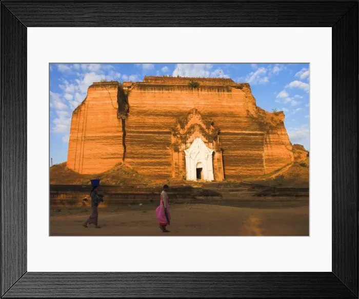 Framed Print : Woman and nun walk past paya damaged by earthquakes, Mingun Paya, Mingun Framed Print : Woman and nun walk past paya damaged by earthquakes, Mingun Paya, Mingun