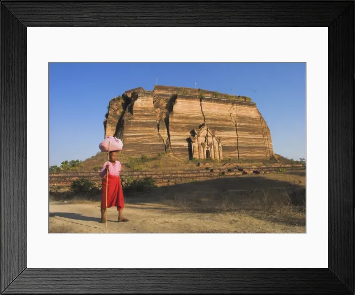 Framed Print : Elderly nun walks past paya with aid of walking stick, Mingun Paya, Mingun Framed Print : Elderly nun walks past paya with aid of walking stick, Mingun Paya, Mingun