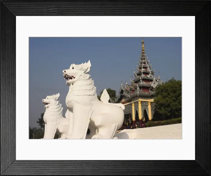 Framed Print : White carved lions guard entrance to Mandalay Hill, Mandalay, Myanmar (Burma), Asia Framed Print : White carved lions guard entrance to Mandalay Hill, Mandalay, Myanmar (Burma), Asia