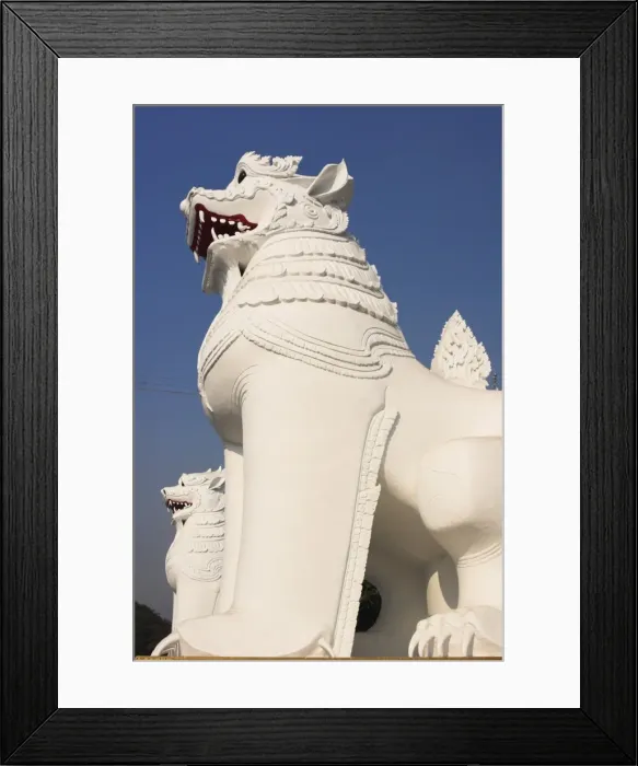 Framed Print : White carved lions guard entrance to Mandalay Hill, Mandalay, Myanmar (Burma), Asia Framed Print : White carved lions guard entrance to Mandalay Hill, Mandalay, Myanmar (Burma), Asia