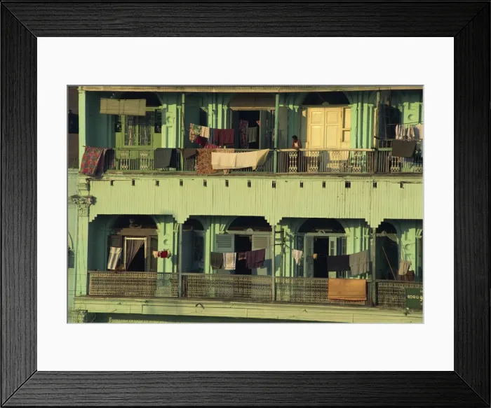 Framed Print : Detail of an apartment building facade, in the Indian Quarter, Yangon (Rangoon) Framed Print : Detail of an apartment building facade, in the Indian Quarter, Yangon (Rangoon)